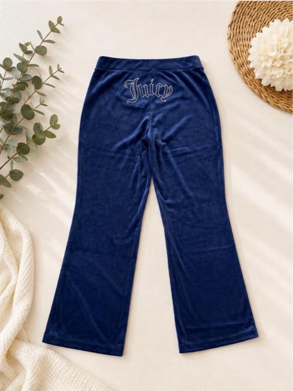 🦋NWT Juicy Couture Blue Velour Track Pants Rhinestone Logo Size Large🦋